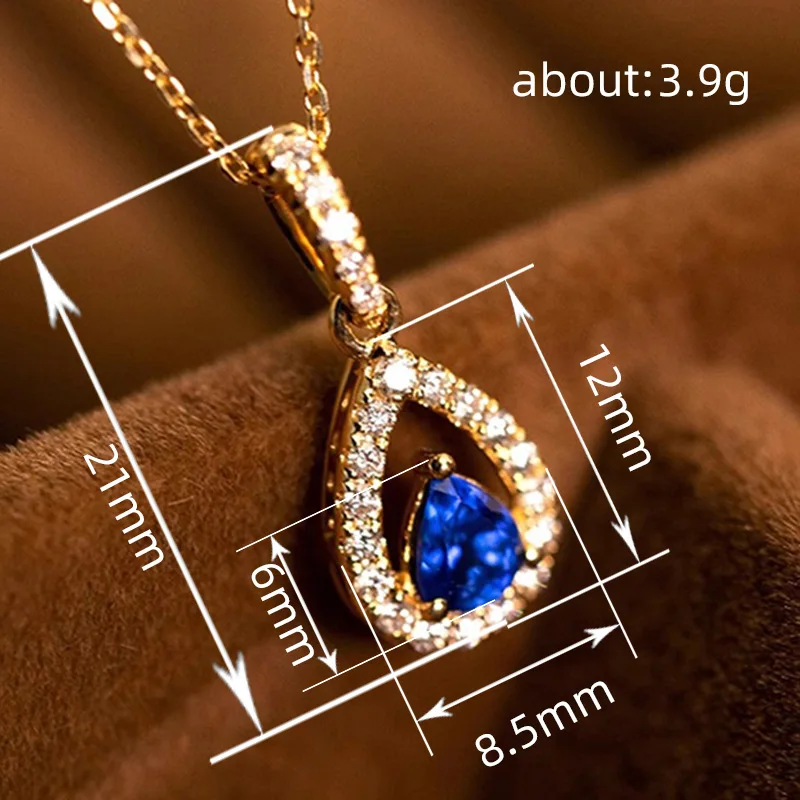Huitan Goudkleurige Waterdrop Hanger met Blauwe Zirconia Ketting voor Vrouwen Temperament Accessoires Bruiloft Trendy Sieraden