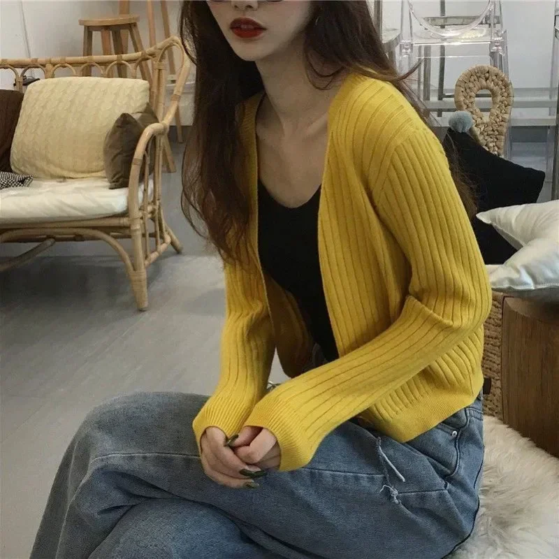 Knitted Sweater Woman Jacket Korean Style Cardigan for Women Spring Autumn Outerwear Novelties in Attractive Fashion 2024 Light