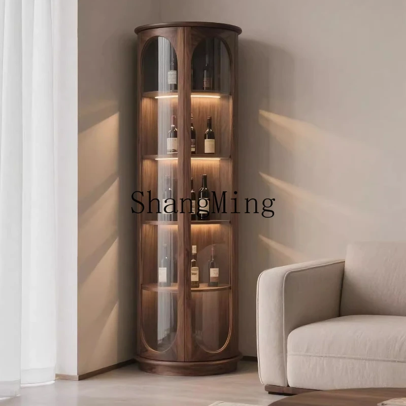 

ZYY black walnut glass wine cabinet modern simple light luxury double door display cabinet