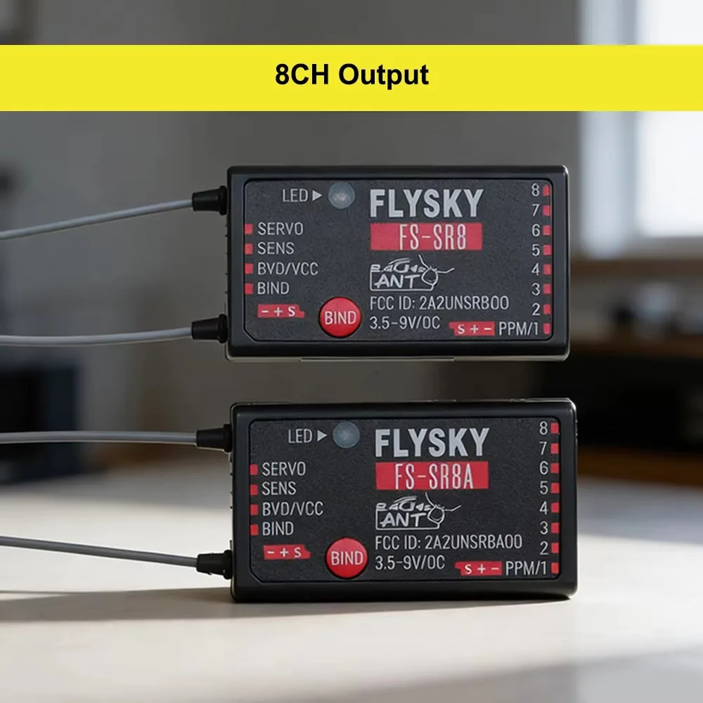 FLYSKY FS-SR8A 2.4GHz 8CH Mini Receiver ANT Protocol Long Range 20dBm Wireless Transmitter For RC Model