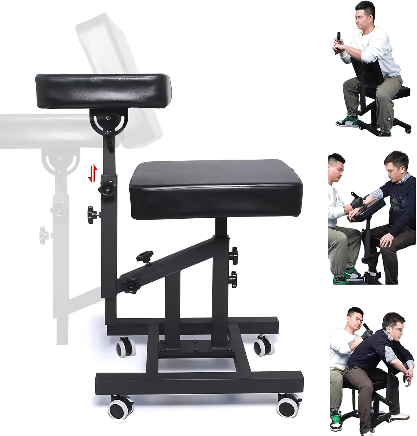 Function Tattoo Chair with Wheels 400 LBS Capacity Seat 17-24 In Backrest 31.5-38.5 In 90 Deg Tilt Oil-Waxed Leather Tattoo Studio Furniture