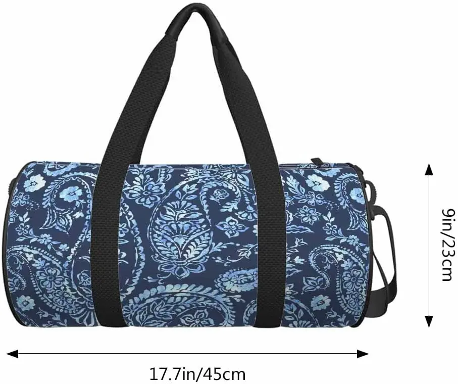 Paisley Travel Duffel Bag Classic Blue Indigo Cucumber Lightweight Sports Tote Gym Bag Shoulder Bags Weekender Overnight Bag