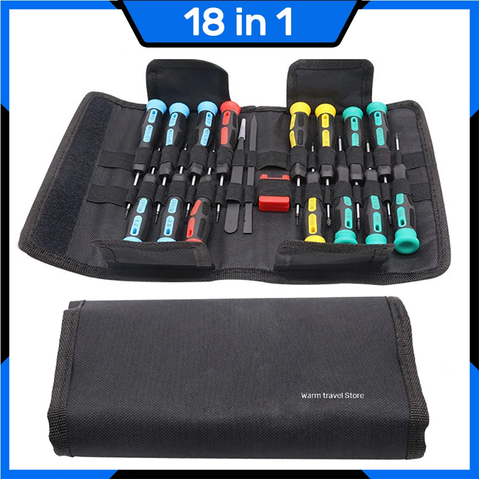 

18 in 1 Precision Screwdriver Kit S2 Steel Bit Set with Roll-Up Bag for Phone Camera Watch Laptop Repair & Opening Tools