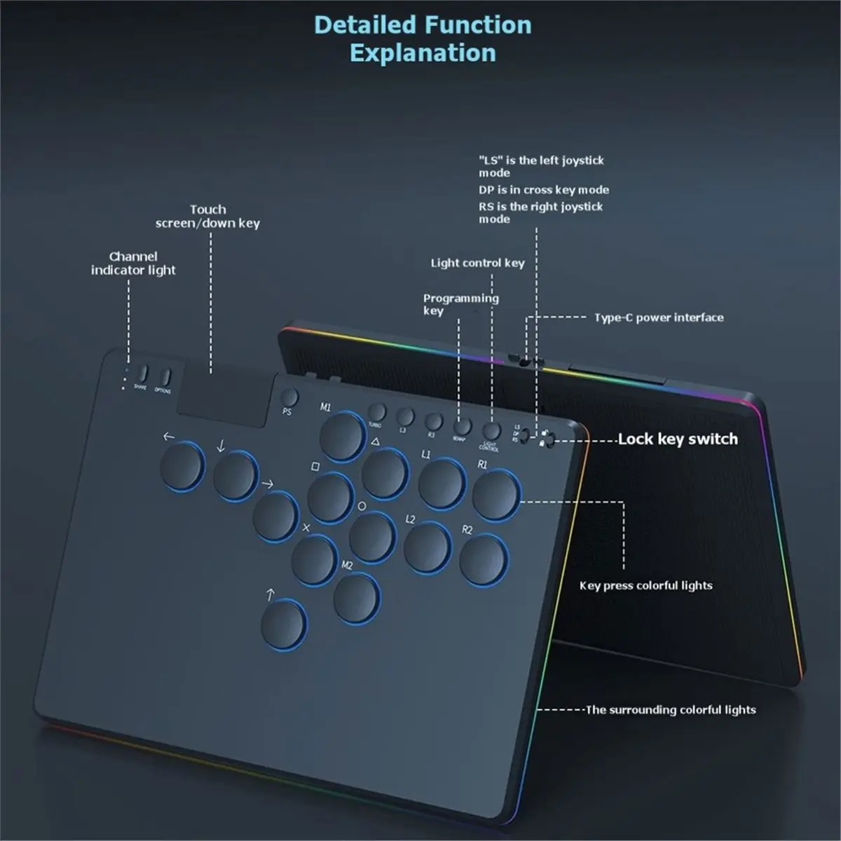 14 Keys Leverless Controller Stick with RGB Black Fighting Game Keyboard Supports Hot Swap for Switch//PC Game