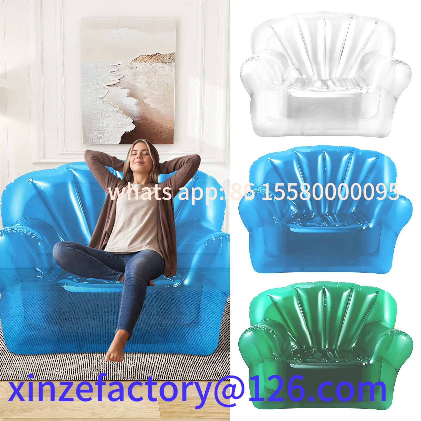 

Customizable Inflatable Chair Single Seat PVC Transparent Inflatable Sofa Portable Foldable Blow Up