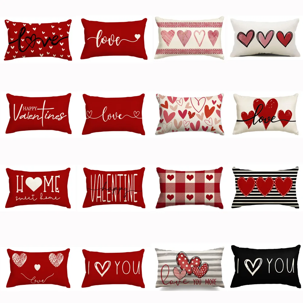 Wedding Valentine's Day Throw Pillow Covers 30x50CM Hearts Valentine Stripes Wedding Red Cushion Case for Couch Bed Home Decor