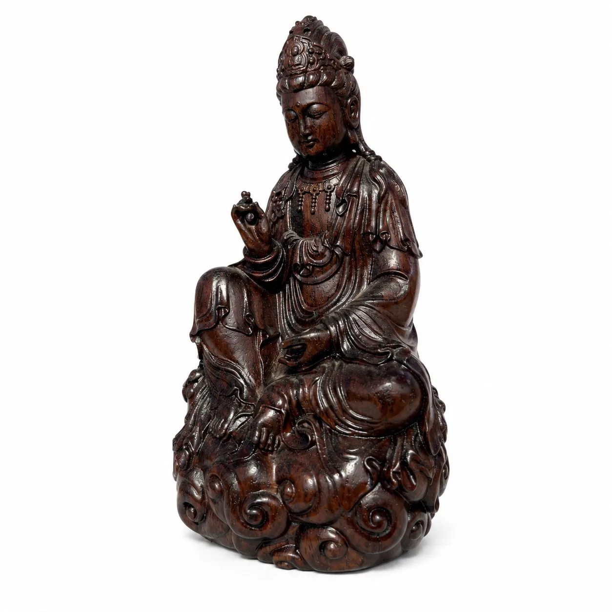 Hand Carved Ebony Wood Avalokitesvara Bodhisattva Statue for Zen Home Living Room Altar Decoration Oriental Art Gift