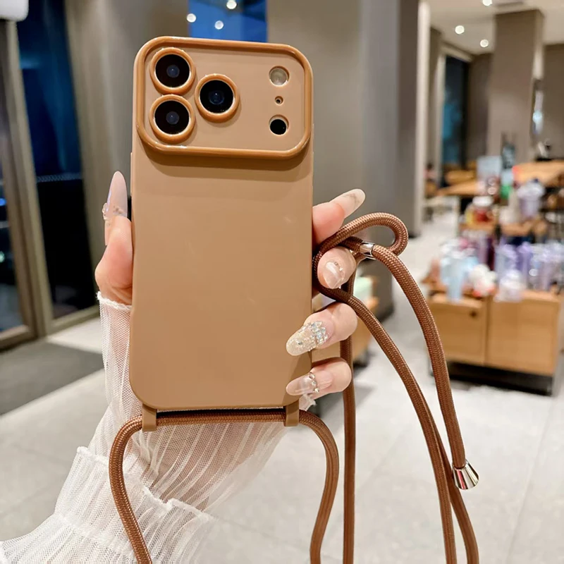 Tragbare und minimalistische einfarbige Handyhülle mit Lanyard für iPhone 17 Pro Max 13 14 15 16 – stoßfest und schützend