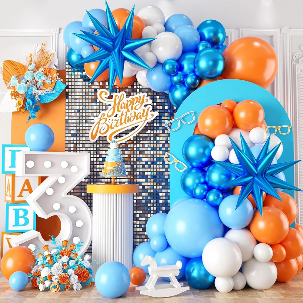 107-teiliges Blau-Orange Ballonbogen-Girlanden-Set für Weltraum-Themen Babyparty Geburtstagsfeier Dekoration Abschlussfeier Zubehör
