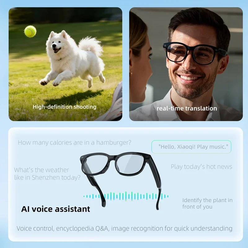 2026 AI Smart Glasses HD Shooting 800W AI Glasses Real-Time Translation Prevent Blue Light Discoloration Bluetooth Call Music
