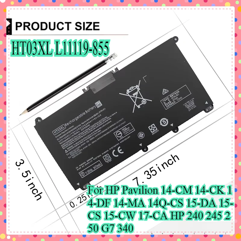 L11119-855 HT03XL Laptop Battery for HP Pavilion 14-CM 14-CK 14-DF 14-MA 14Q-CS 15-DA 15-CS 15-CW 17-CA HP 240 245 250 G7 340