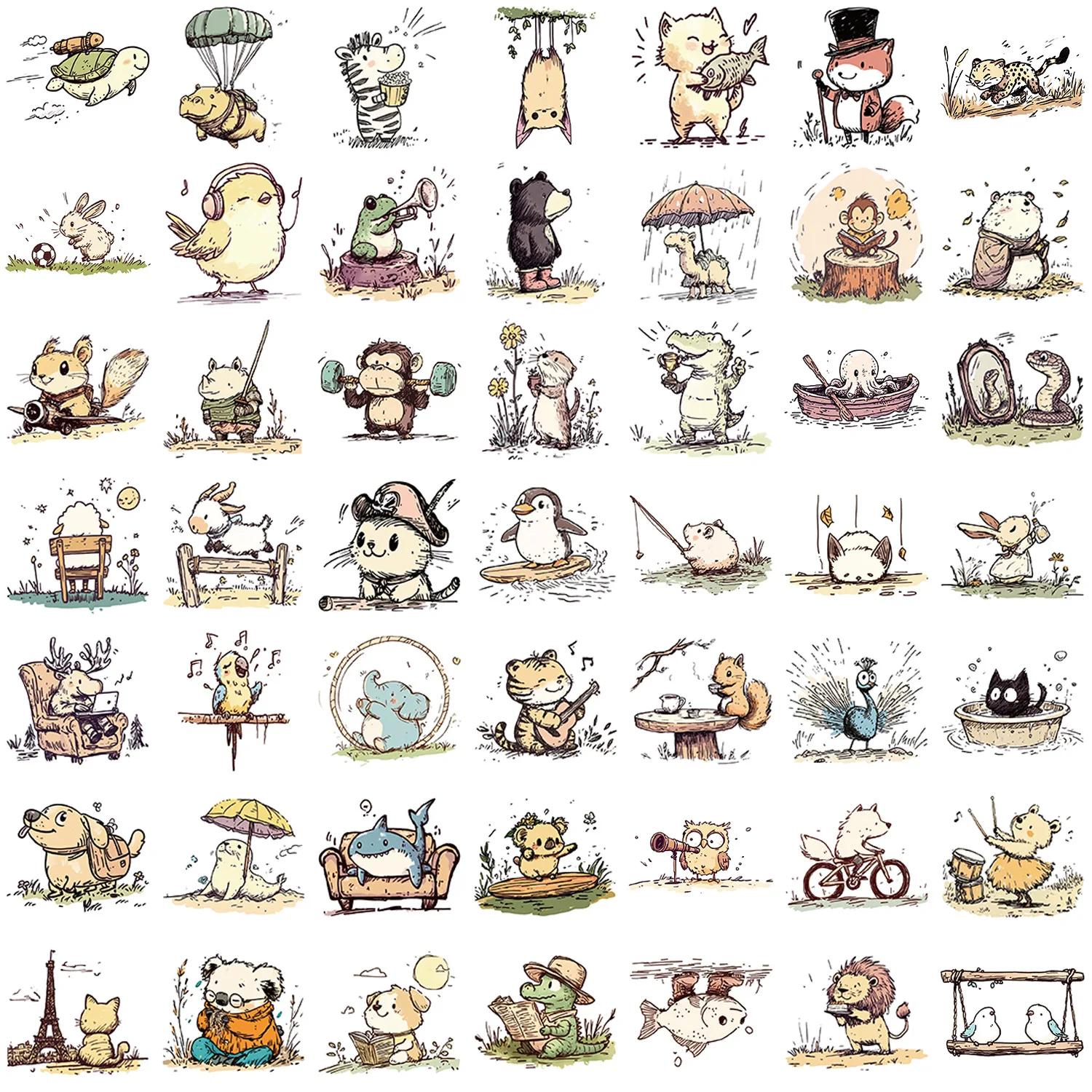 50 stücke Cartoon Tier Linie Graffiti Wasserdichte Aufkleber Dekorative Gitarre Notebook Gepäck DIY Spielzeug Aufkleber Nicht Wiederholen