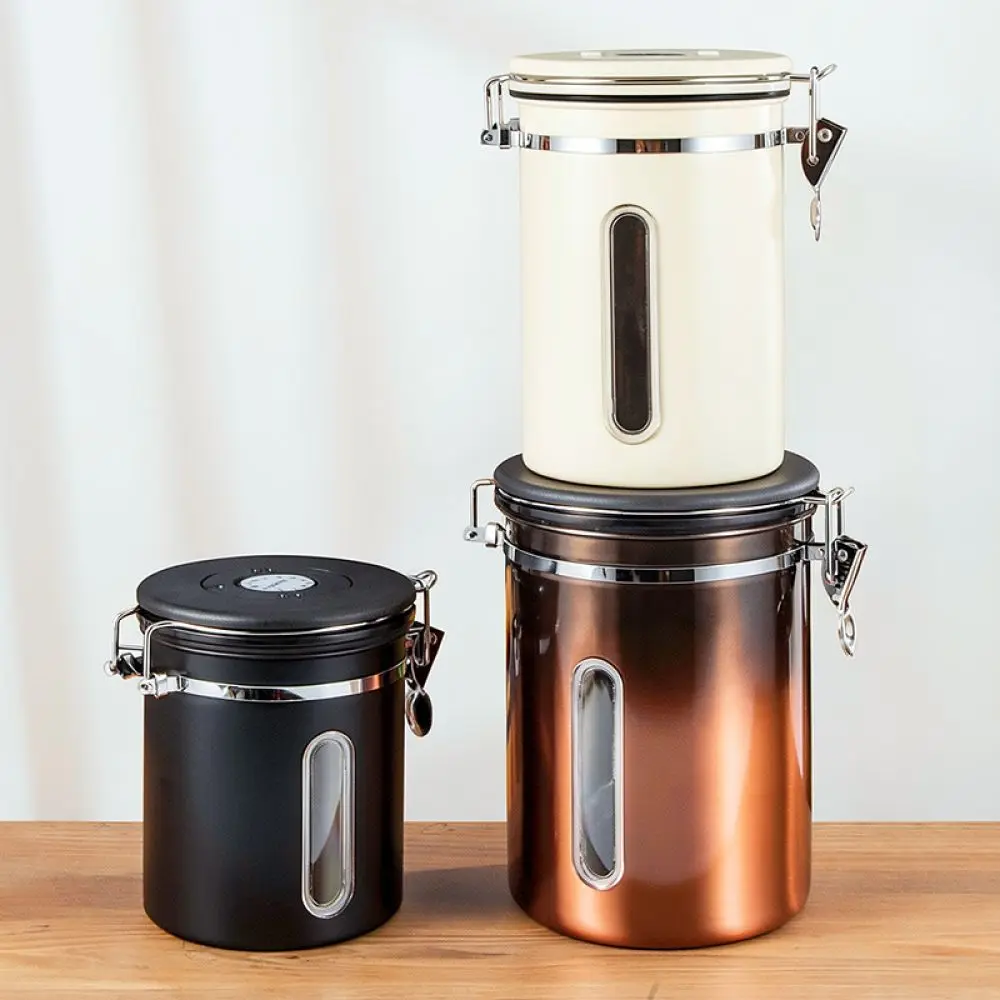 Stainless Steel Coffee Storage Canister Airtight Jar With Valve And Viewing Window For Fresh Coffee Bean Supply
