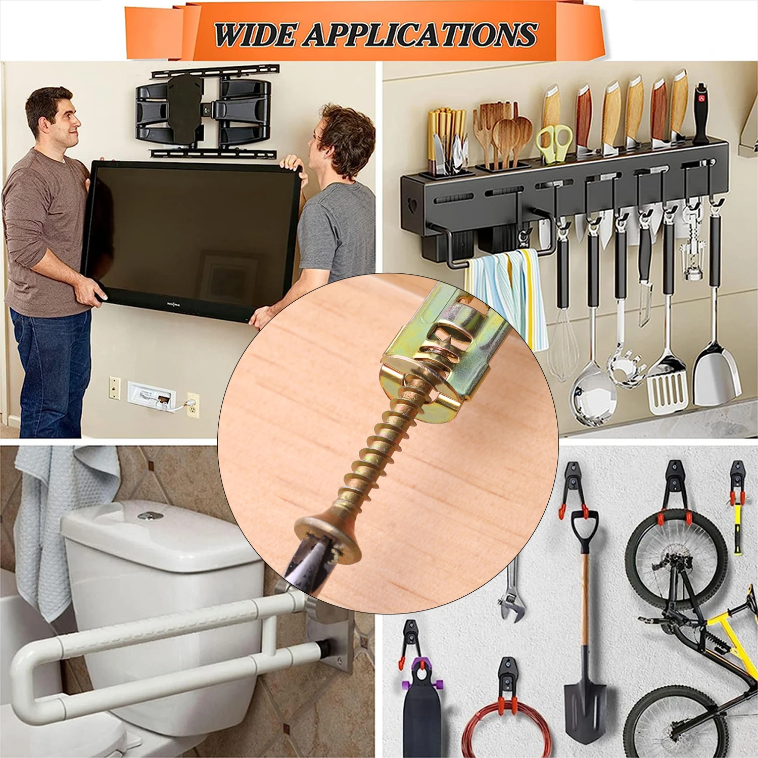 10/200Pcs 확장 나사 나사 캐비티 플러그가있는 자체 드릴링 건식 벽 앵커 다웰 고정 도구 DIY 홈 보안 벽 장착