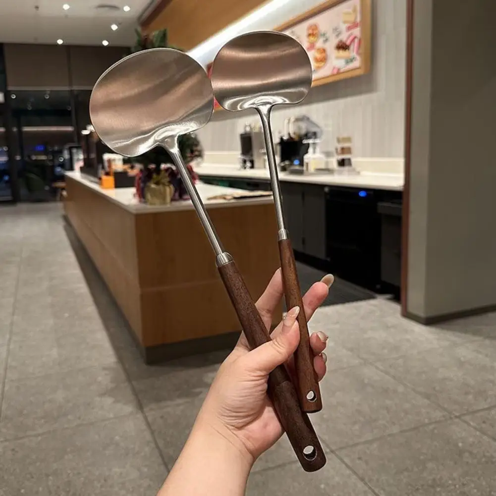 2 pezzi di legno in acciaio inossidabile spatola per funghi cucchiaio dosatore misurino in legno di noce manico lungo coltello da cucina ristorante