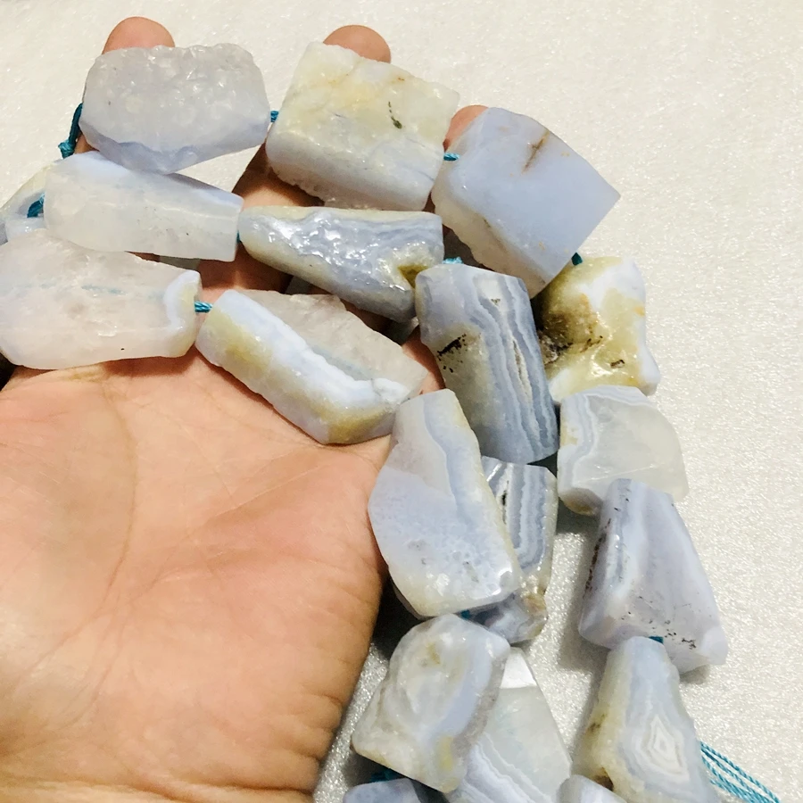 

Wholesale 1of 16" Full Strand 100% Natural Blue Lace Agate Polished Nugget Gem Stone Beads for jewelry diy,150grams +