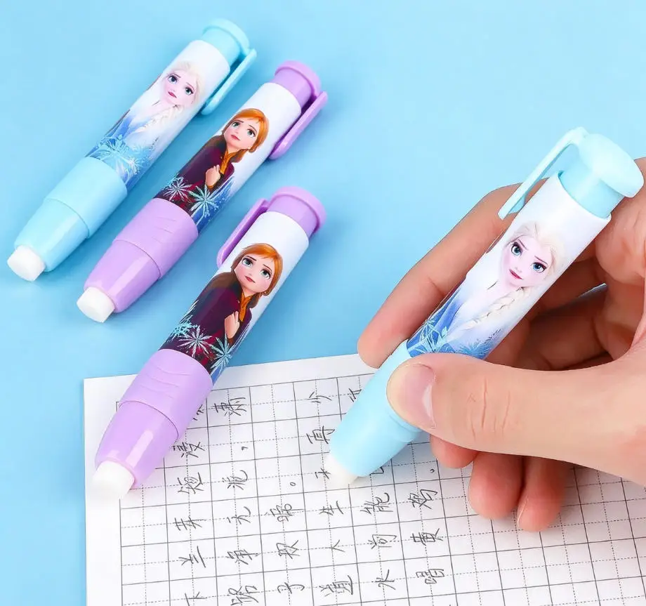 Disney Cute Cartoon Retractable Erasers with Refillable Cores, Clean Smudge-Free, Creative Ice Princess Pencil for Primarys