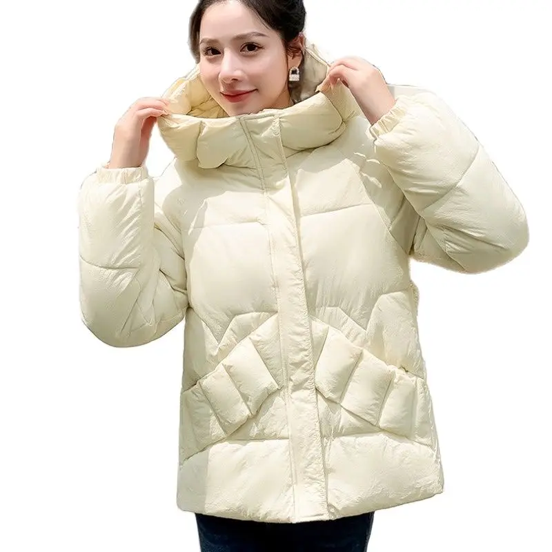 Parkas Coats 2023 New Women Down Cotton Coats Winter Jacket Female Short Parkas Loose Thick Warm Outwear Hooded Leisure Time Top