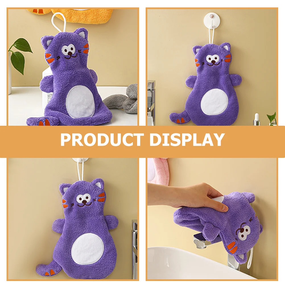 

Cartoon Cat Coral Fleece Hand Towel Soft Comfortable Hanging Kitchen Bathroom Hand Drying Towel Quick-Dry Super Absorbent