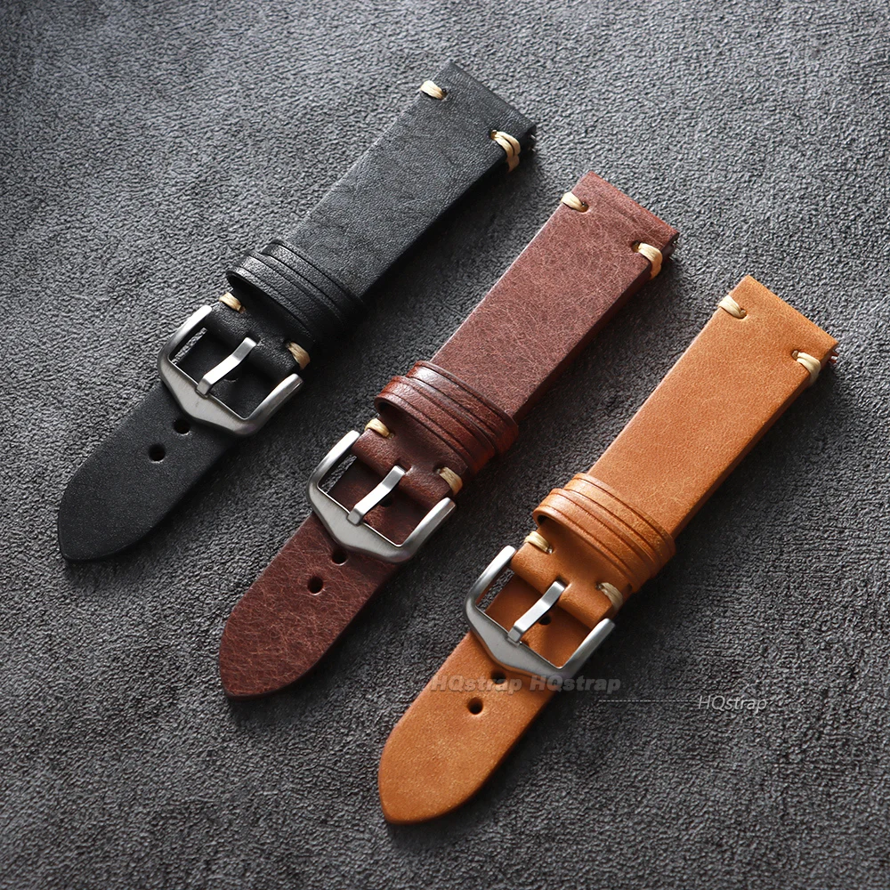 Handmade Genuine Leather Watchband 18mm 19 20mm 21 22mm Stitching Cowhide Watch Strap for Seiko for Omega Quick Release Bracelet image 3