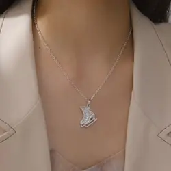 Lucktune Alloy Roller Skates Pendant Necklace for Women Ice Skating Shoes Crystal Zircon Choker Necklace Jewelry Winter Gift New