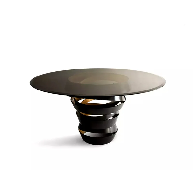 طاولة طعام زجاجية فاخرة خفيفة إيطالية مطعم منزل فيلا تصميم حديث إحساس متقدم إبداعي مستدير من الفولاذ المقاوم للصدأ #1