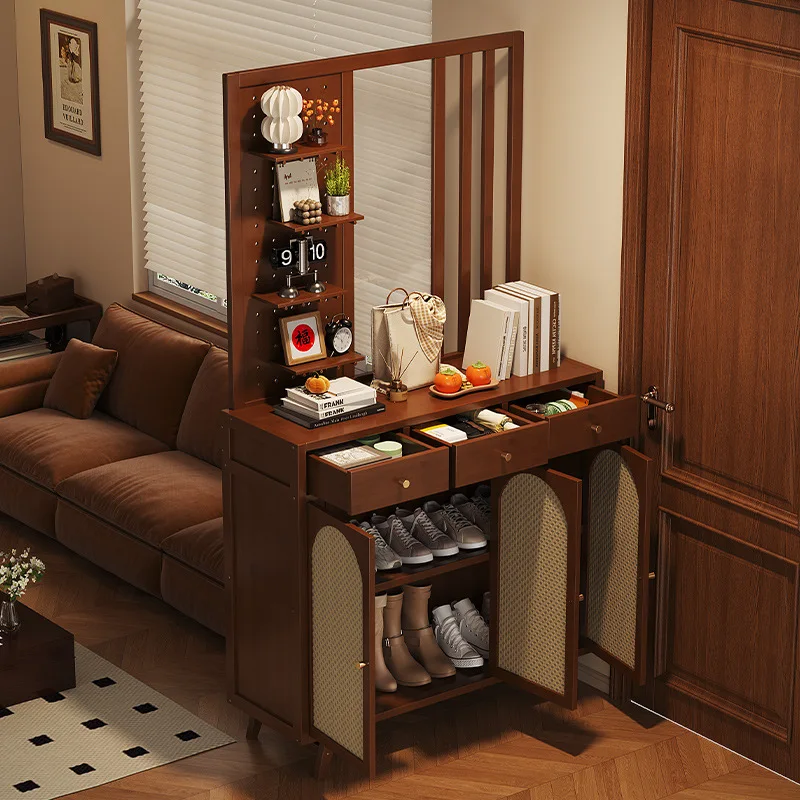 Home entrance cabinet, advanced sense, multi-function, large-capacity storage shoe cabinet, imitation rattan weaving