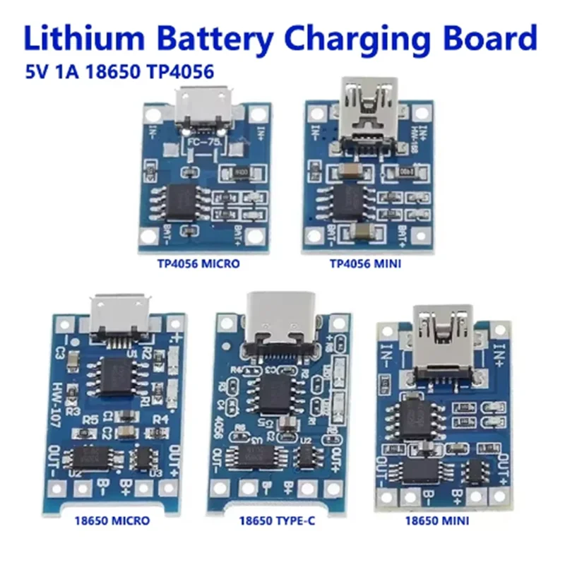 1PCS 5V 1A Micro/Type-c/Mini 18650 TP4056 Lithium Battery Charger Module Charging Board With Protection Dual Functions Li-ion