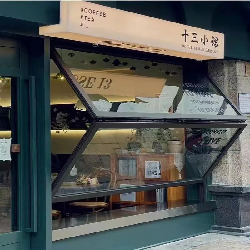 

Up and down folding window Aluminum alloy full open window Coffee milk tea glass Lifting hovering sliding window