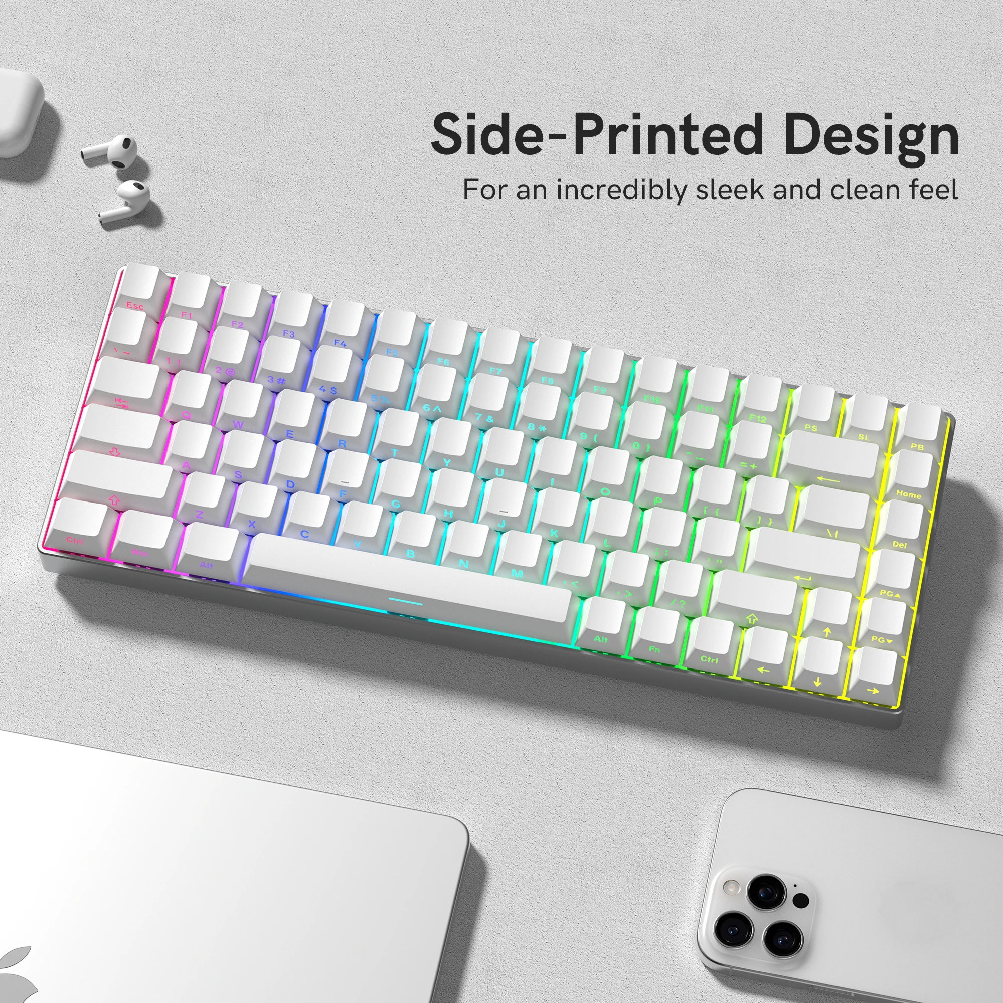 130+ Keys White PBT Keycap Backlit Side Print Double Shot Cherry Profile Key caps for MX Switches Mechanical Gaming Keyboard