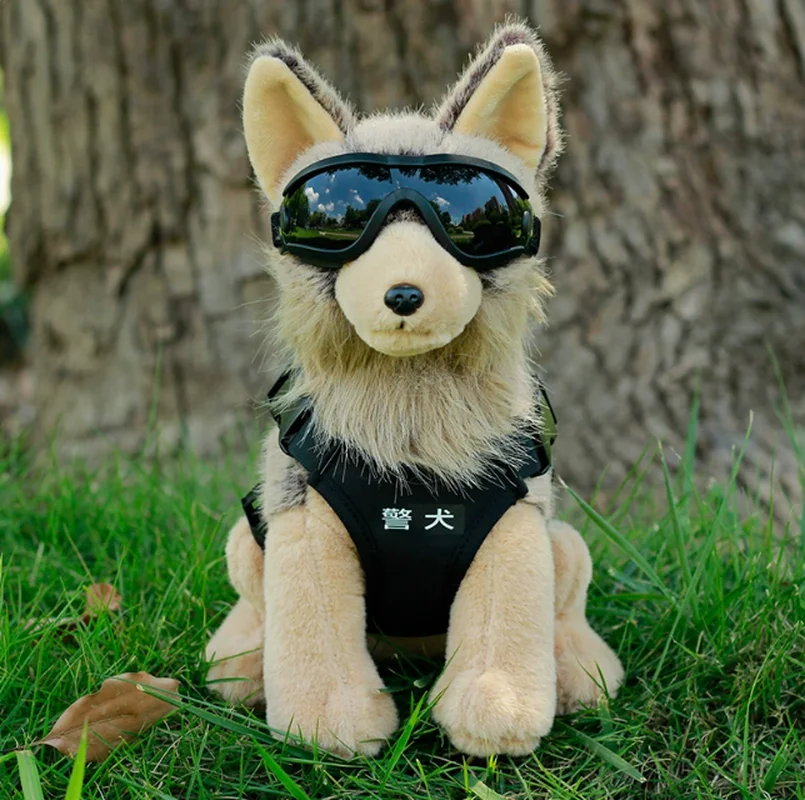 

Плюшевая реалистичная игрушка-собака полицейский с ошейником-жилетом и очками, мягкая игрушка-немецкая овчарка/волк, подарок для любителей собак, детей, ко Дню собаки