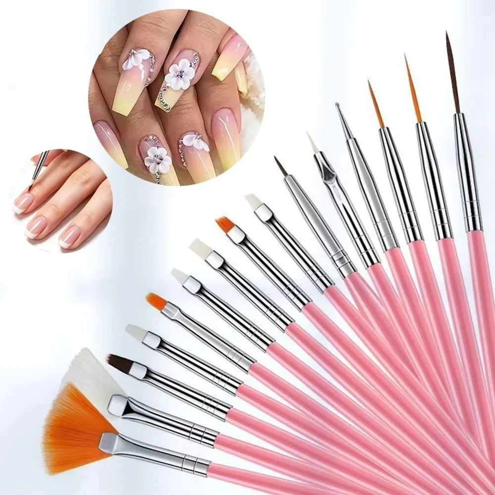 15 Pieces Nail Art Brush Set Fine Bristle Line Dotting Decoration Manicure Painting Brush Multi Functional Manicure Tools