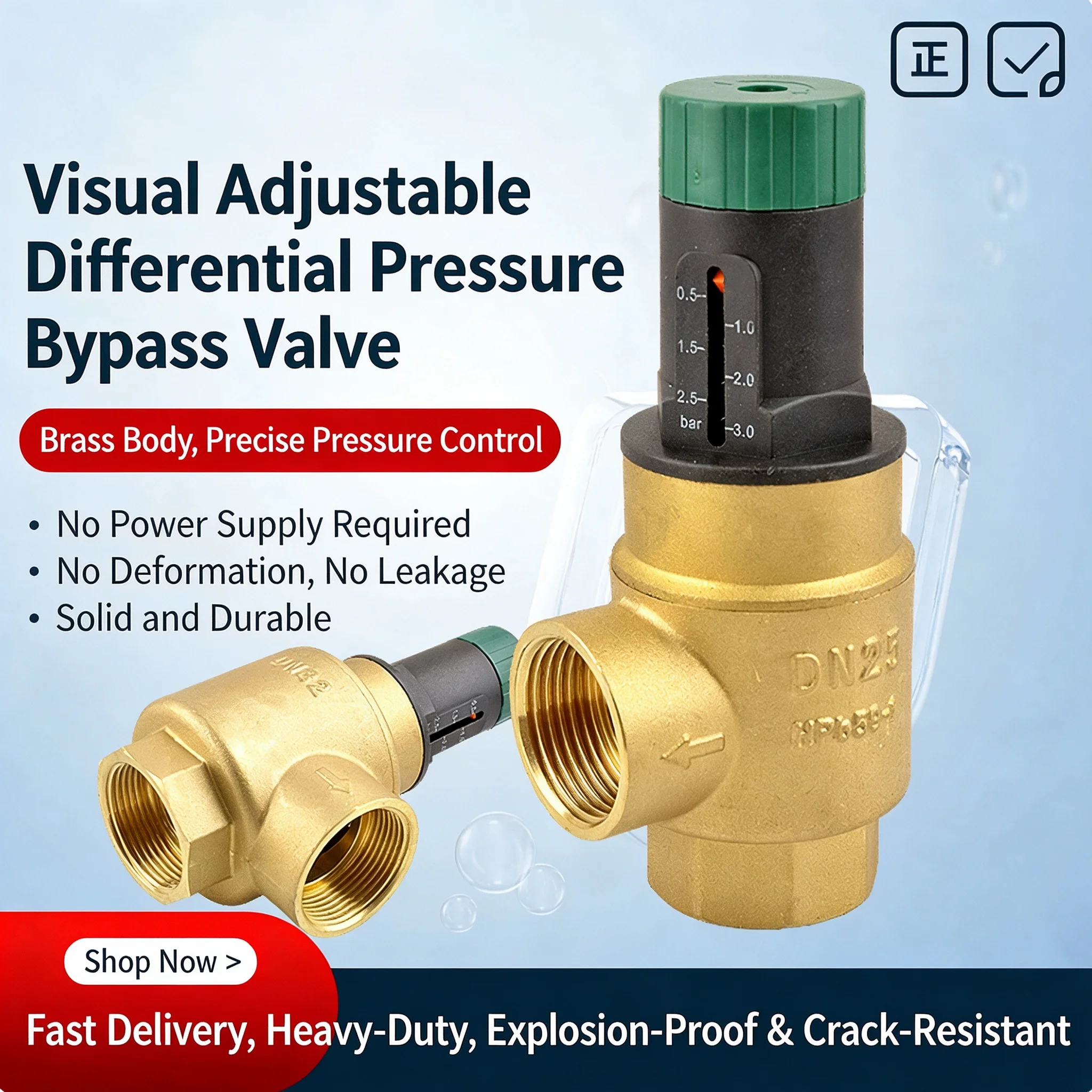 Heat Pump 25 Pressure Differential Bypass Valve Visual Adjustment All Copper Dial Balance Automatic Replenishment Valve DN 15 25