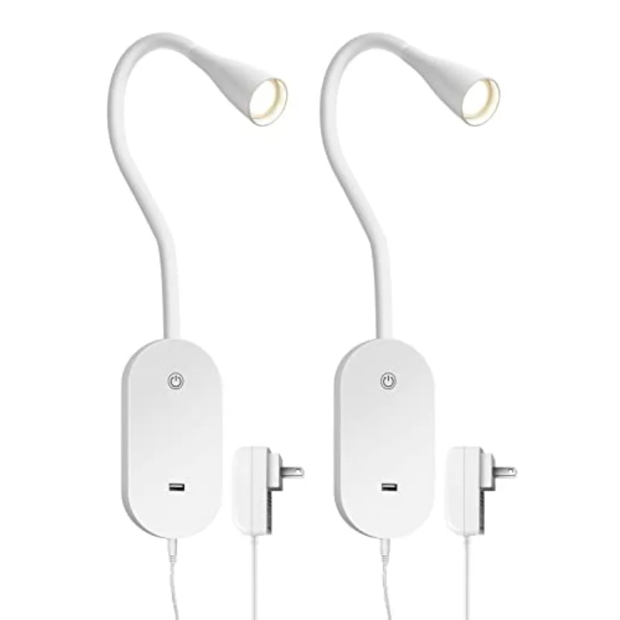 LED Wall Mount Reading Light for Bed, Reading Lamp with USB Output 5 Brightness Levels Touch Control Book Lights, 4000K Bedside