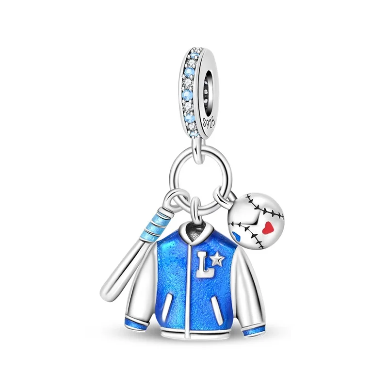 925 Sterling Silver Sporty Fitness Tennis Golf Boxing Basketball Football Volleyball Charm Gem DIY Bracelet Sports Lover Jewelry view 5