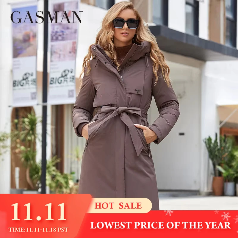 GASMAM Winter Down Jacket Women Warm Long Classic zipper Lacing Design Pocket Hooded Slim Parkas Female Coat GM-82160