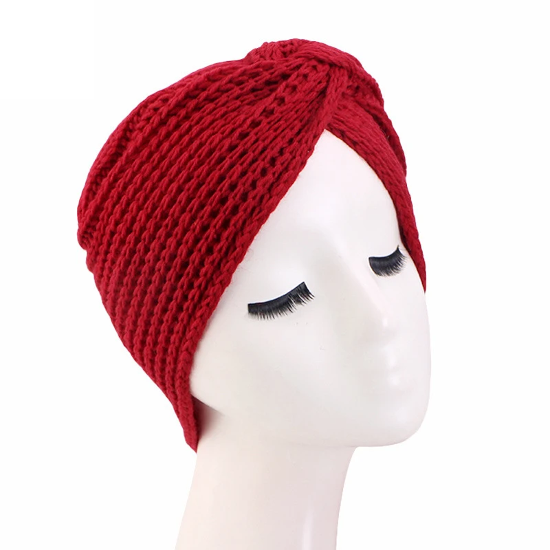 

New Women Knit Twist Knotted Bonnet Muslim Hat Elasticity Turban Winter Full Wrap Warm Hat Indian Hat Headband Hair Accessories