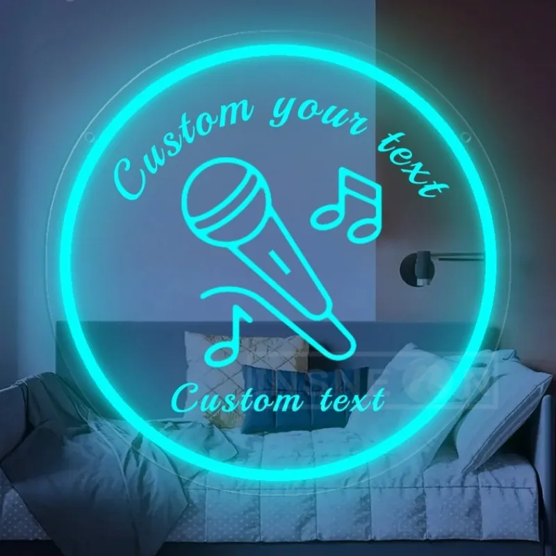 Custom LED Neon Sign Acrylic Wall Hanging with Microphone & Music Notes USB-Powered Switch Control Ideal Decor for Bars KTV