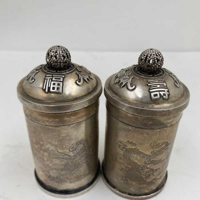 Vintage Silver-Plated Toothpick Box White Copper Silver-Plated Hollow Home Decor Antique Light Craft Ornament