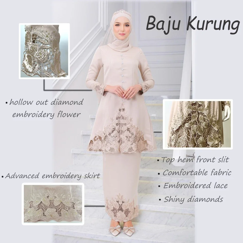 Malaysia Ladies Two Piece Suit Premium Embroidery Skirt Comfortable and Convenient Muslim Set Cuff Zipper Design Ladies Party