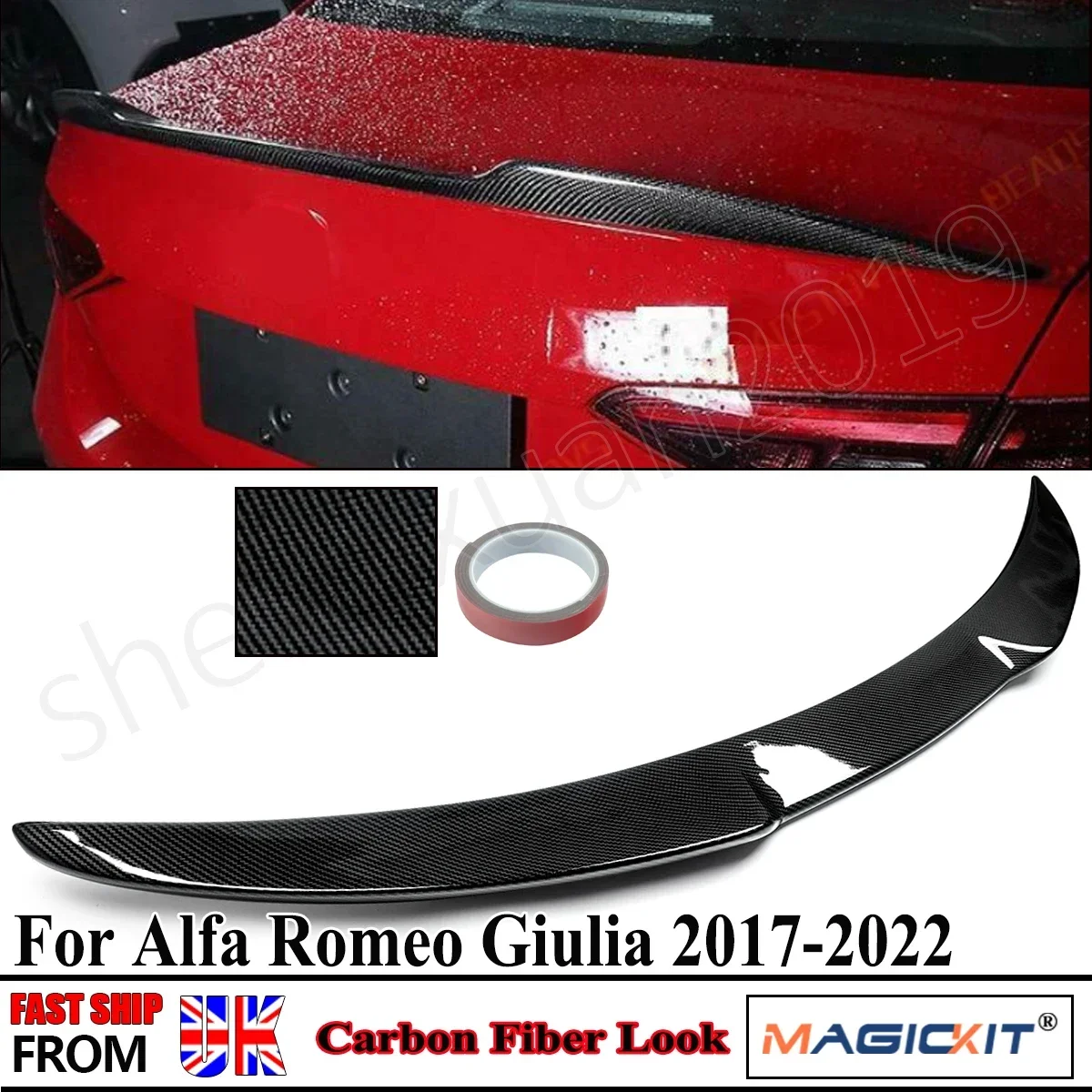 For Alfa Romeo Giulia Carbon Fiber Look Rear Spoiler Wing Lip Quadrifoglio 17-22