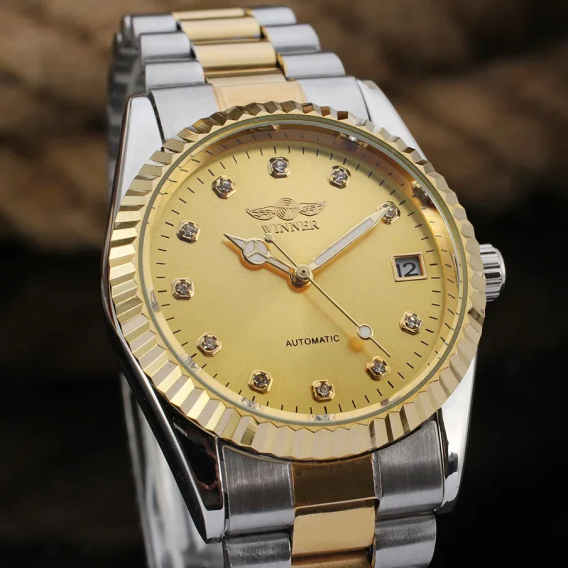 

Luxury Brand New Style Gold Mens Wrist Watch Business Clock Automatic Self Wind Mechanical Watches Male Stainless Steel Strap