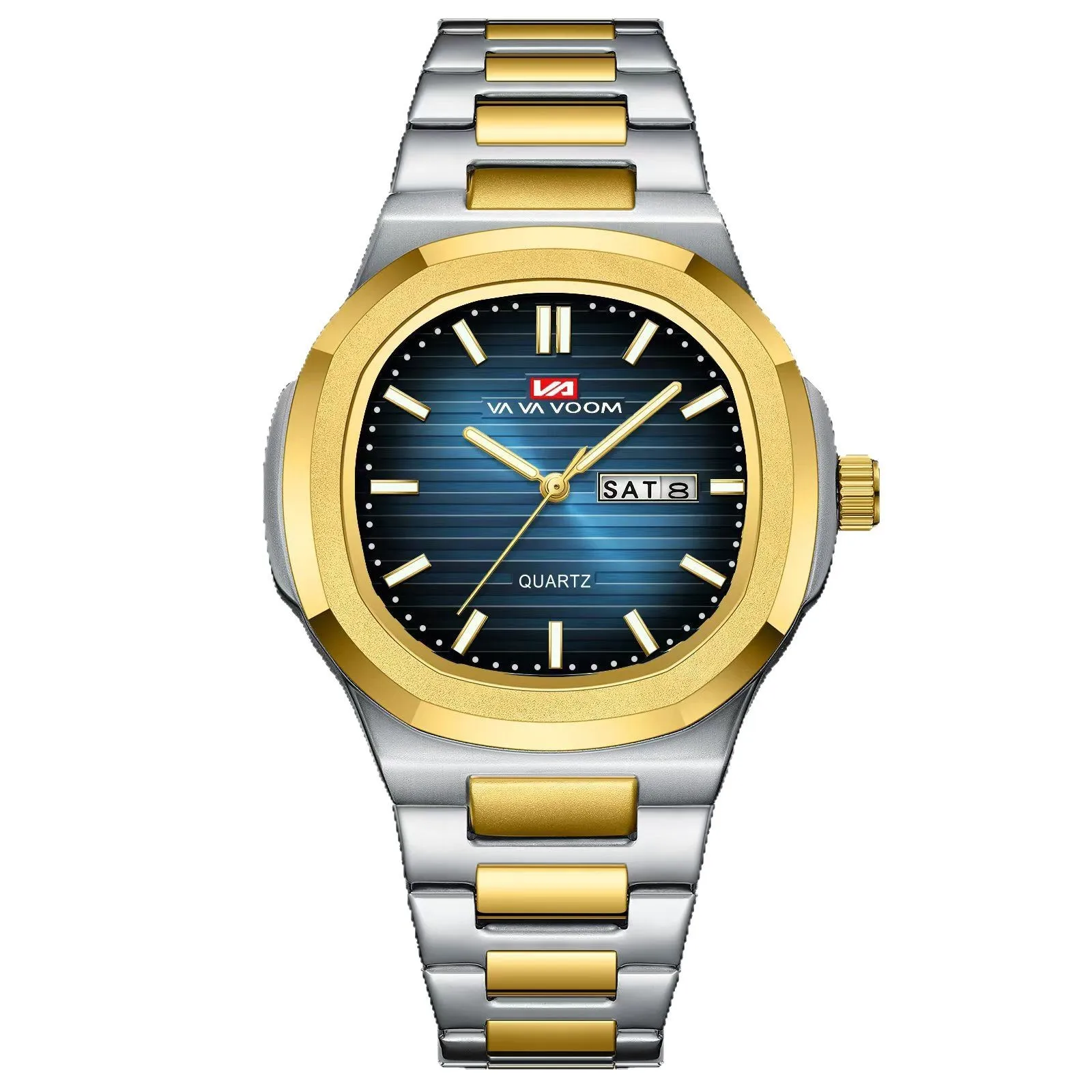 Marca superior relógio masculino luz de luxo na moda calendário negócios à prova dwaterproof água tira aço ouro masculino moda relógio quartzo relógios pulso