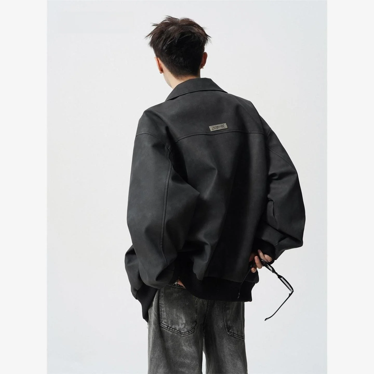 

Кожаная мужская куртка с откидным воротником в стиле ретро, свободная верхняя одежда High Street Sle на бедрах и хайме, длинное свековое полиэфирное волокно