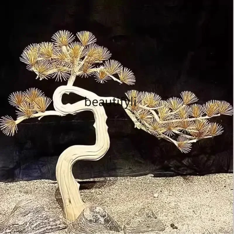 A85 Artificial Greeting Pine Solid Wood Root Carving Landscape Tree Hotel Hall Shopping Mall Ornament Decoration