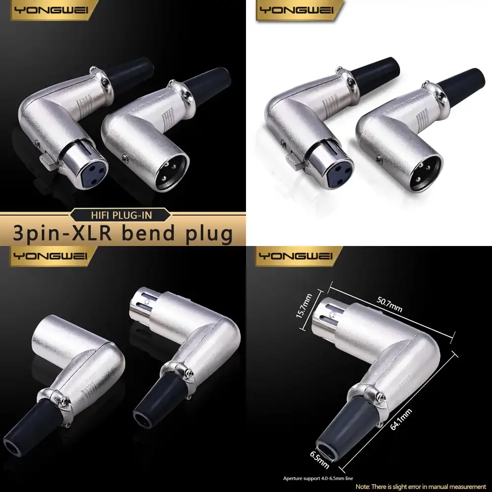 

YONGWEI 90-градусный L-образный XLR-разъем (3-контактный, штекер/гнездо) для микрофонных аудио- и видеокабелей для студийной записи, цинковый сплав