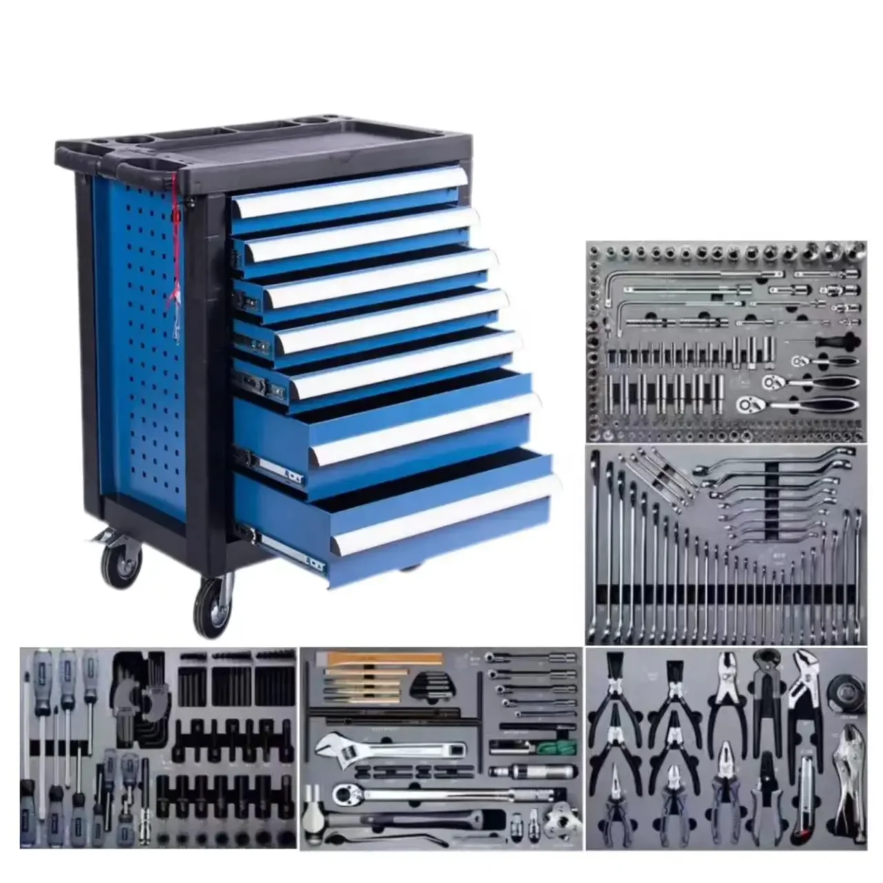 Neatly Professional Mechanic Blue Tools Cabinet Trolley Garage Rolling Tool Box On Wheels For Car Workshop