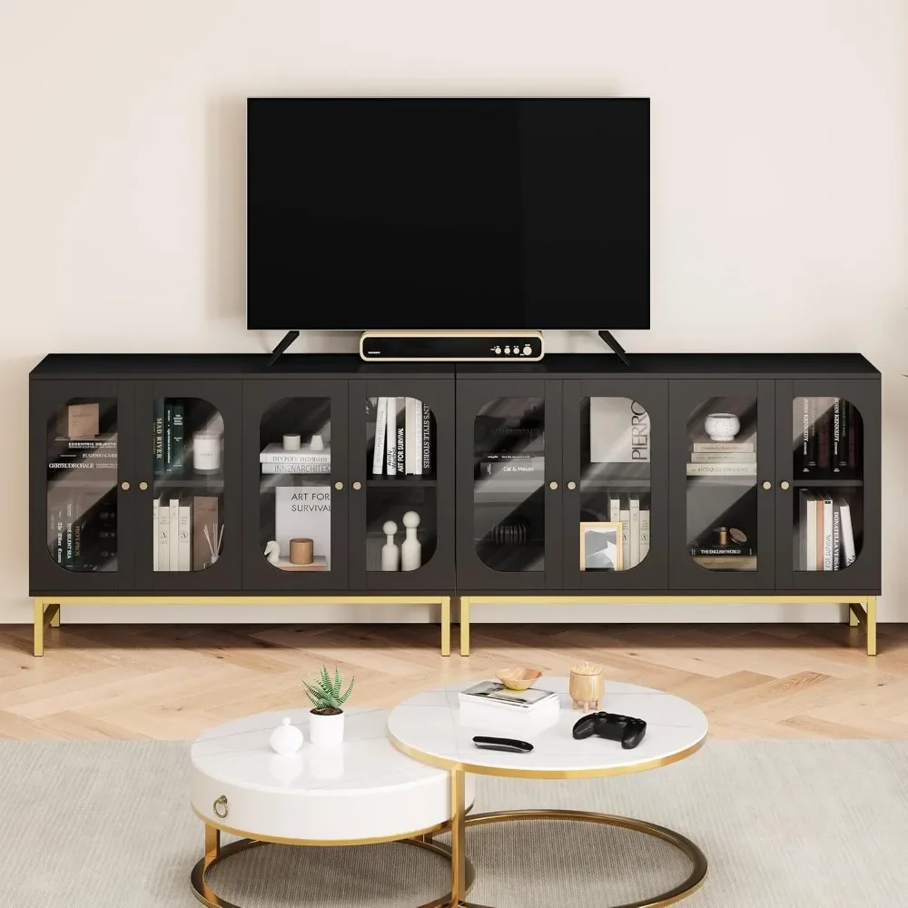 Buffet Cabinet with Storage Modern Storage Cabinets with Glass Doors and Adjustable Shelves Accent Wood Credenza for Living Room image 4