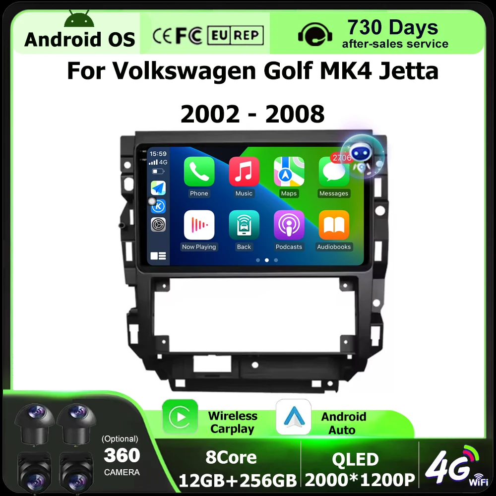 

Android Auto для Volkswagen VW Golf 4 IV 2002-2008 Jetta MK4 Classics Автомобильный радиоприемник Мультимедийный плеер GPS Carplay QLED Экран 9 дюймов