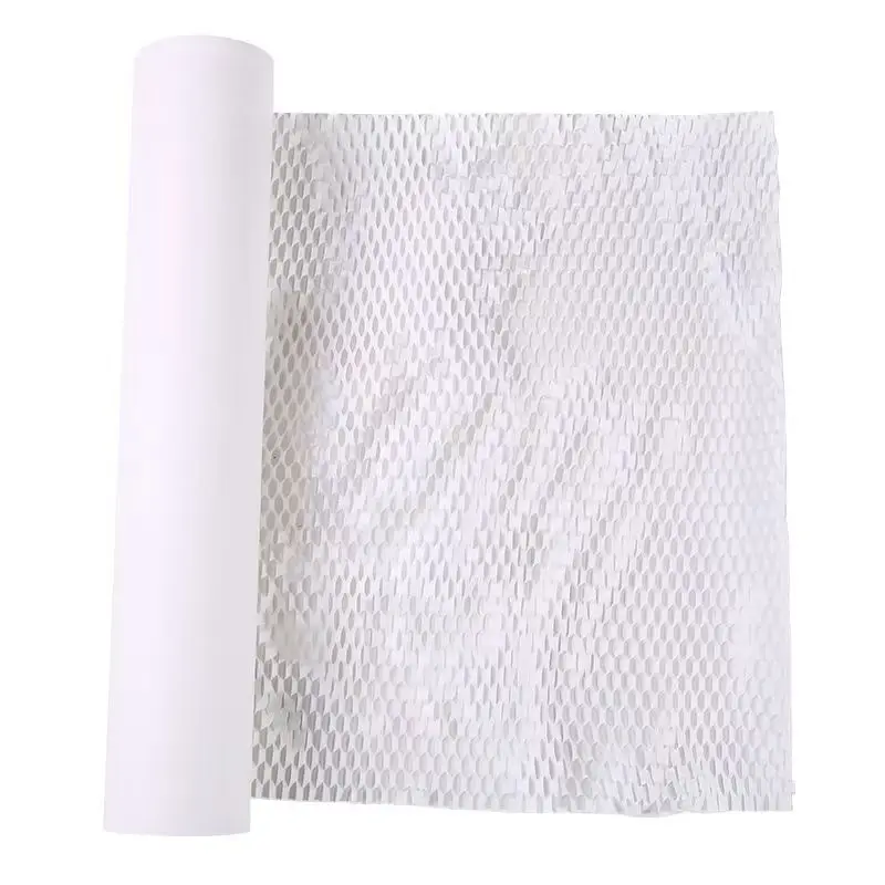 White Honeycomb Buffer Paper Roll - Degradable Protective Packaging for Flowers & Fragile Items